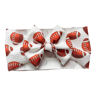 Footballs on White Headwrap Baby Bow - Lindsey Paige