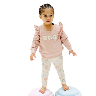 French Terry Ruffle Sweatshirt + Leggings - Daisy Pop - Lindsey Paige