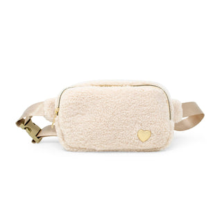 Fuzzy Crossbody Sling Bag w/ Heart for Kids: Beige - Lindsey Paige
