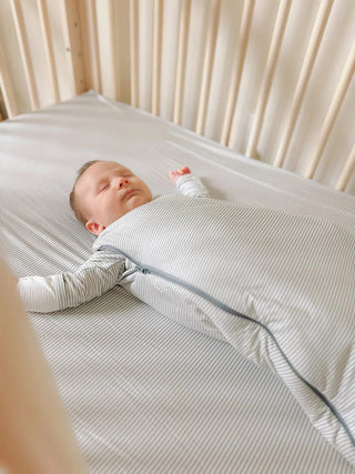 Gunamuna Bamboo Swaddle Sleep Sack - Blue Stripe - Lindsey Paige