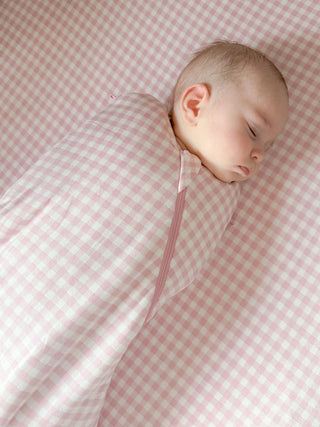 Gunamuna Bamboo Swaddle Sleep Sack - Pink Gingham - Lindsey Paige