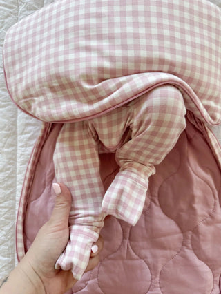 Gunamuna Bamboo Swaddle Sleep Sack - Pink Gingham - Lindsey Paige