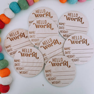 Hello World Birth Announcement, Birth Stats Sign, Newborn: 5 inch - Lindsey Paige