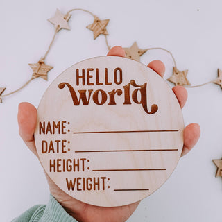 Hello World Birth Announcement, Birth Stats Sign, Newborn: 5 inch - Lindsey Paige