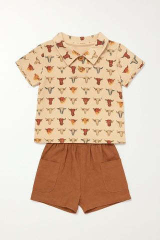 Jacob Toddler Western Cow Print Polo & Shorts 2 - Piece Set - Lindsey Paige