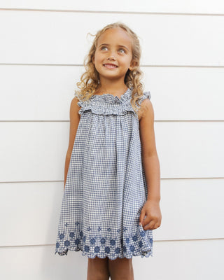 Lennon Girls' Marine Gingham Dress – Scalloped Eyelet Edition - Lindsey Paige