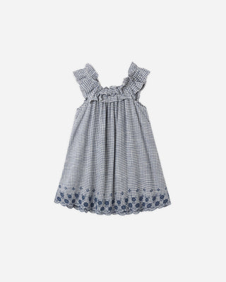 Lennon Girls' Marine Gingham Dress – Scalloped Eyelet Edition - Lindsey Paige