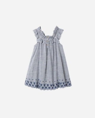 Lennon Girls' Marine Gingham Dress – Scalloped Eyelet Edition - Lindsey Paige