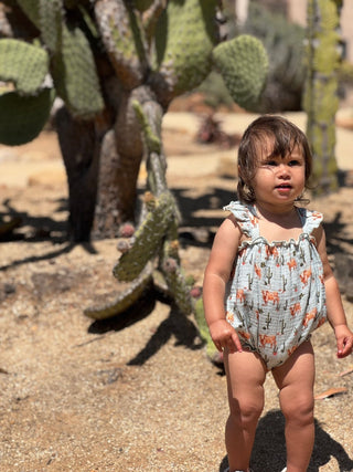 Liza Western Cow Print Ruffle Baby Bubble Romper - Lindsey Paige