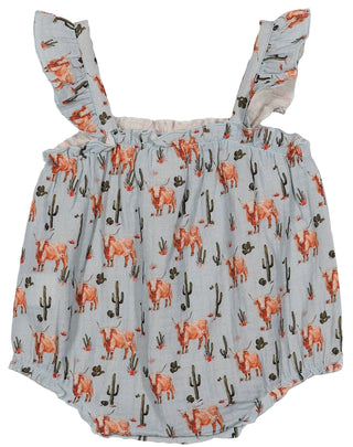 Liza Western Cow Print Ruffle Baby Bubble Romper - Lindsey Paige