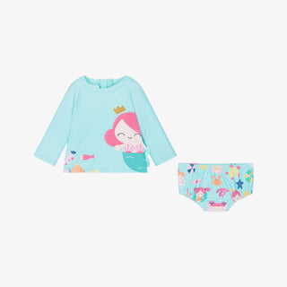 Mayoral Blue Mermaid Rashguard Swimsuit With Hat - Lindsey Paige