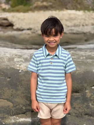Me & Henry Boys' Shipping Polo - Pale Chambray Stripe - Lindsey Paige