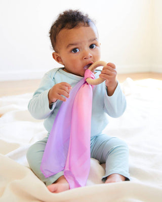 Natural Baby Teether - 100% Mulberry Silk and Maple Ring - Lindsey Paige