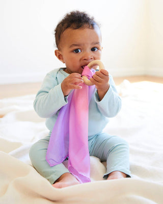 Natural Baby Teether - 100% Mulberry Silk and Maple Ring - Lindsey Paige