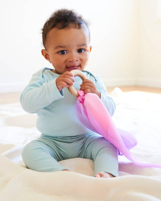 Natural Baby Teether - 100% Mulberry Silk and Maple Ring - Lindsey Paige