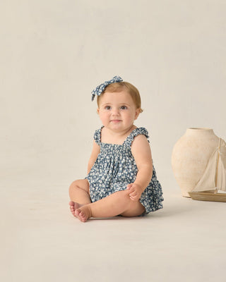 Navy Floral Baby Girl Linen Ruffle Set – Lala Collection - Lindsey Paige