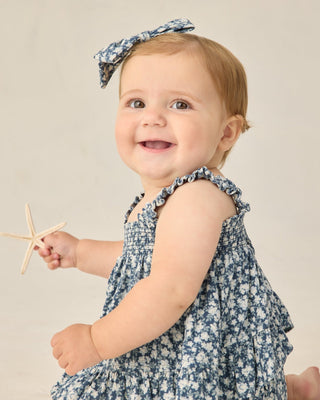 Navy Floral Baby Girl Linen Ruffle Set – Lala Collection - Lindsey Paige
