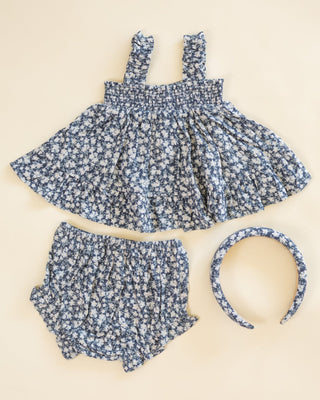 Navy Floral Baby Girl Linen Ruffle Set – Lala Collection - Lindsey Paige