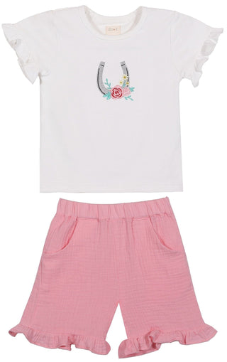 Nina Cowgirl Horseshoe Embroidery 2 - Piece Shorts & Tee Set - Lindsey Paige