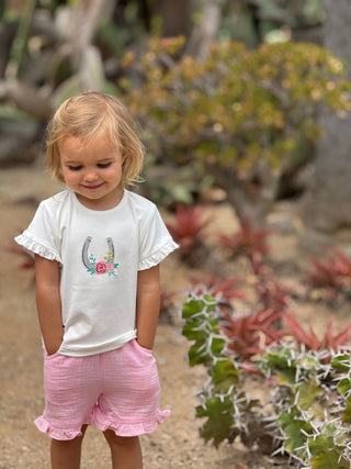 Nina Cowgirl Horseshoe Embroidery 2 - Piece Shorts & Tee Set - Lindsey Paige