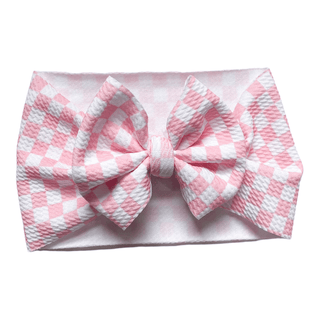 Pink Checker Board Headwrap Baby Bow - Lindsey Paige