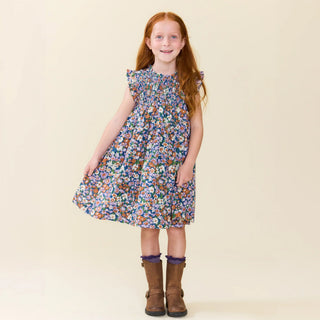 Pink Chicken Girls Stevie Dress – True Blue Sketched Floral - Lindsey Paige
