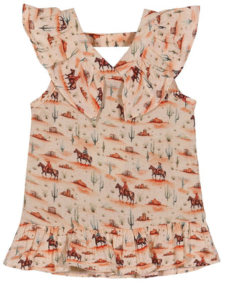 Piper Ruffle Linen Dress | Western Desert Print - Lindsey Paige