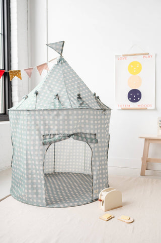 Recycled Fabric Play Tent Castle - Prints: Gingham Blue - Lindsey Paige