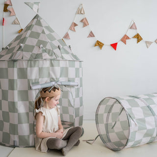 Recycled Fabric Play Tent Castle - Prints: Gingham Blue - Lindsey Paige