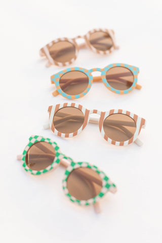 Retro Groovy Toddler Kids Sunglasses: Teal Check - Lindsey Paige