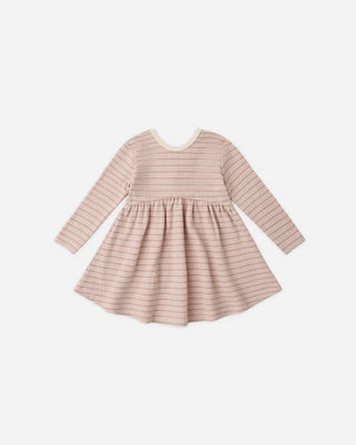 Ribbed Long Sleeve Dress Dusty Rose Microstripe - Lindsey Paige