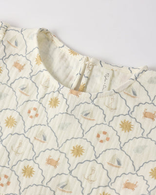 Rose Nautical Twirl Dress – Scalloped Puff Sleeve Spring Dress - Lindsey Paige