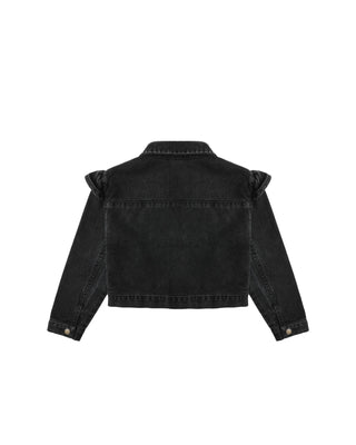 Ruffle Denim Jacket || Washed Black - Lindsey Paige
