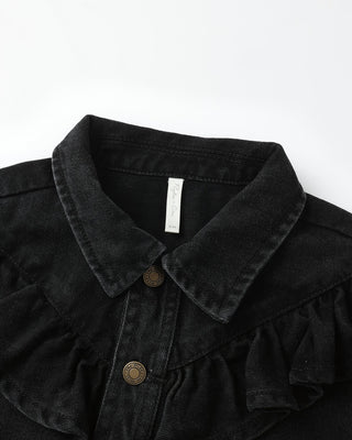 Ruffle Denim Jacket || Washed Black - Lindsey Paige