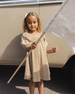 Sabrina Mini Dress Ocre Check - Lindsey Paige