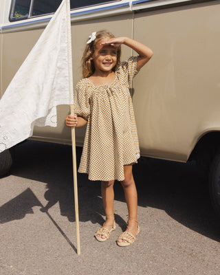 Sabrina Mini Dress Ocre Check - Lindsey Paige