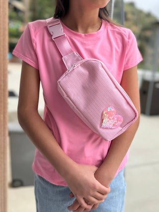Sequin Heart Crossbody Sling Bag for Kids: Pink - Lindsey Paige