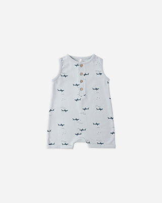 Shark Print Baby Romper | Lightweight French Terry Summer Playsuit - Lindsey Paige