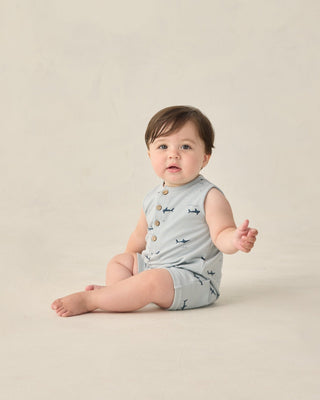 Shark Print Baby Romper | Lightweight French Terry Summer Playsuit - Lindsey Paige