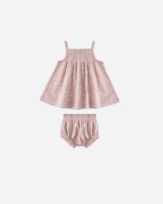 Smocked Tank + Bloomer Set Mauve Daisy - Lindsey Paige