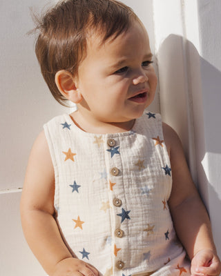 Starry Summer 100% Cotton Sleeveless Baby Jumpsuit - Natural - Lindsey Paige
