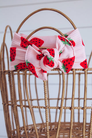Strawberry Ribbed + Tie on Headwrap : One Size (4months+) - Lindsey Paige