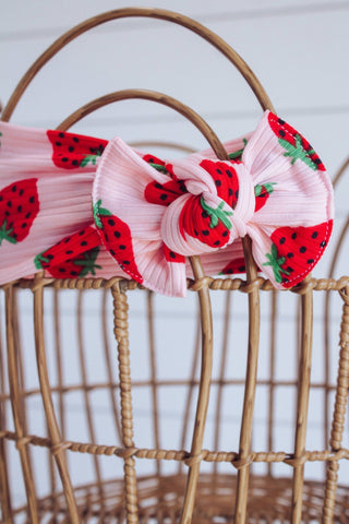 Strawberry Ribbed + Tie on Headwrap : One Size (4months+) - Lindsey Paige