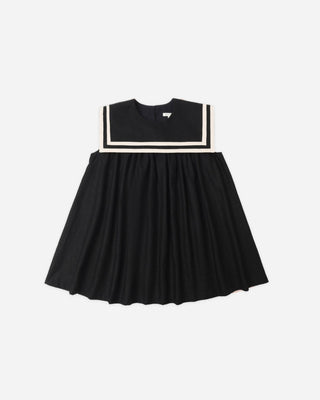 Vintage - Inspired Girls' Sailor Dress – Midnight Black Linen Blend - Lindsey Paige