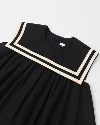 Vintage - Inspired Girls' Sailor Dress – Midnight Black Linen Blend - Lindsey Paige