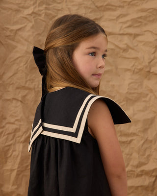 Vintage - Inspired Girls' Sailor Dress – Midnight Black Linen Blend - Lindsey Paige