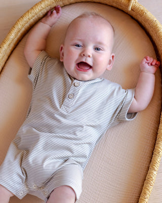 Waffle Snap Romper Sage Stripe - Lindsey Paige