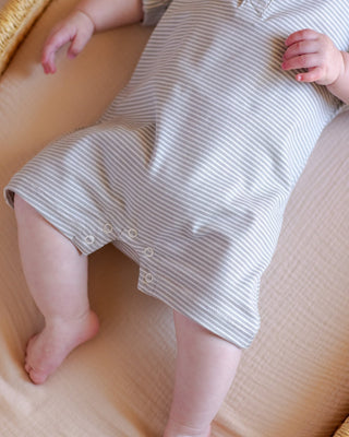 Waffle Snap Romper Sage Stripe - Lindsey Paige