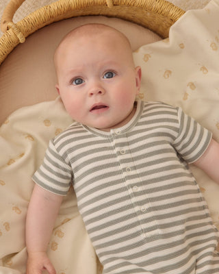 Waffle Snap Romper Sage Stripe - Lindsey Paige