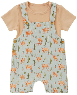 Wella Baby Cow Print Gauze Overalls & Tee Set — Western Summer Romper - Lindsey Paige